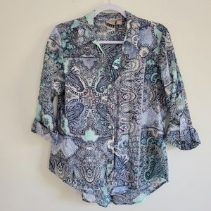 Chico's‎ Artsy Paisley Psychedelic Mint Blue Lightweight Blouse S
